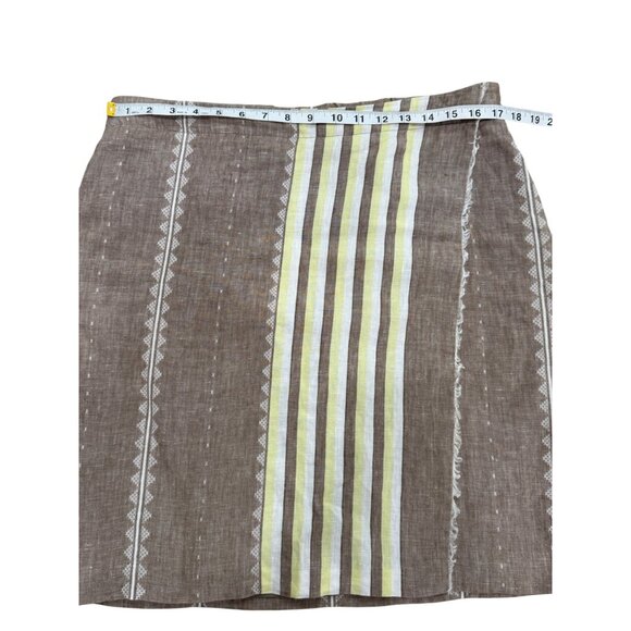 J. Jill Love Linen Skirt Faux Wrap Brown Striped Womens Size M - Picture 5 of 8